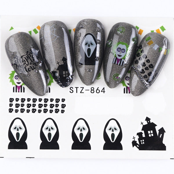 Autocollants pour ongles motif crâne et feuille d'érable pour femme, mode Halloween