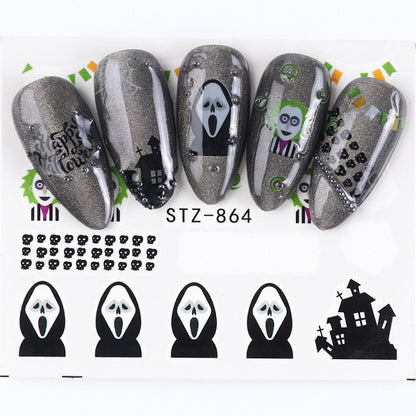 Autocollants pour ongles motif crâne et feuille d'érable pour femme, mode Halloween
