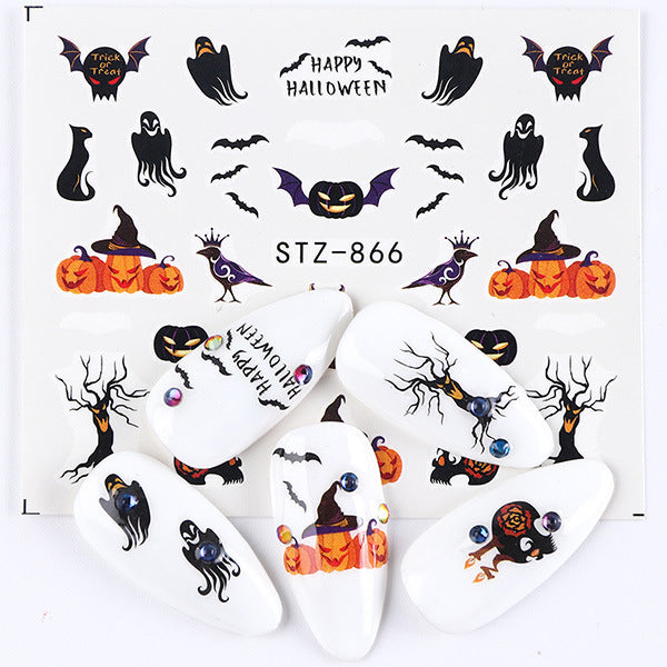 Autocollants pour ongles motif crâne et feuille d'érable pour femme, mode Halloween
