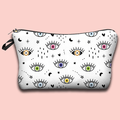 Bolsa de cosméticos portátil con diseño de mal de ojo para mujer