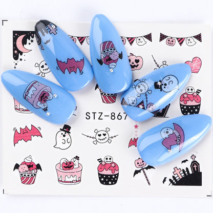 Autocollants pour ongles motif crâne et feuille d'érable pour femme, mode Halloween