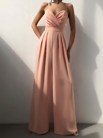 Combinaison plissée élégante de couleur unie pour femmes