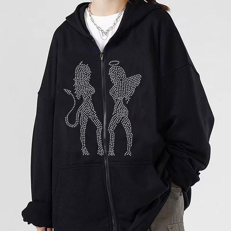 Cardigan sweat-shirt zippé gothique à motif tête de mort pour femme