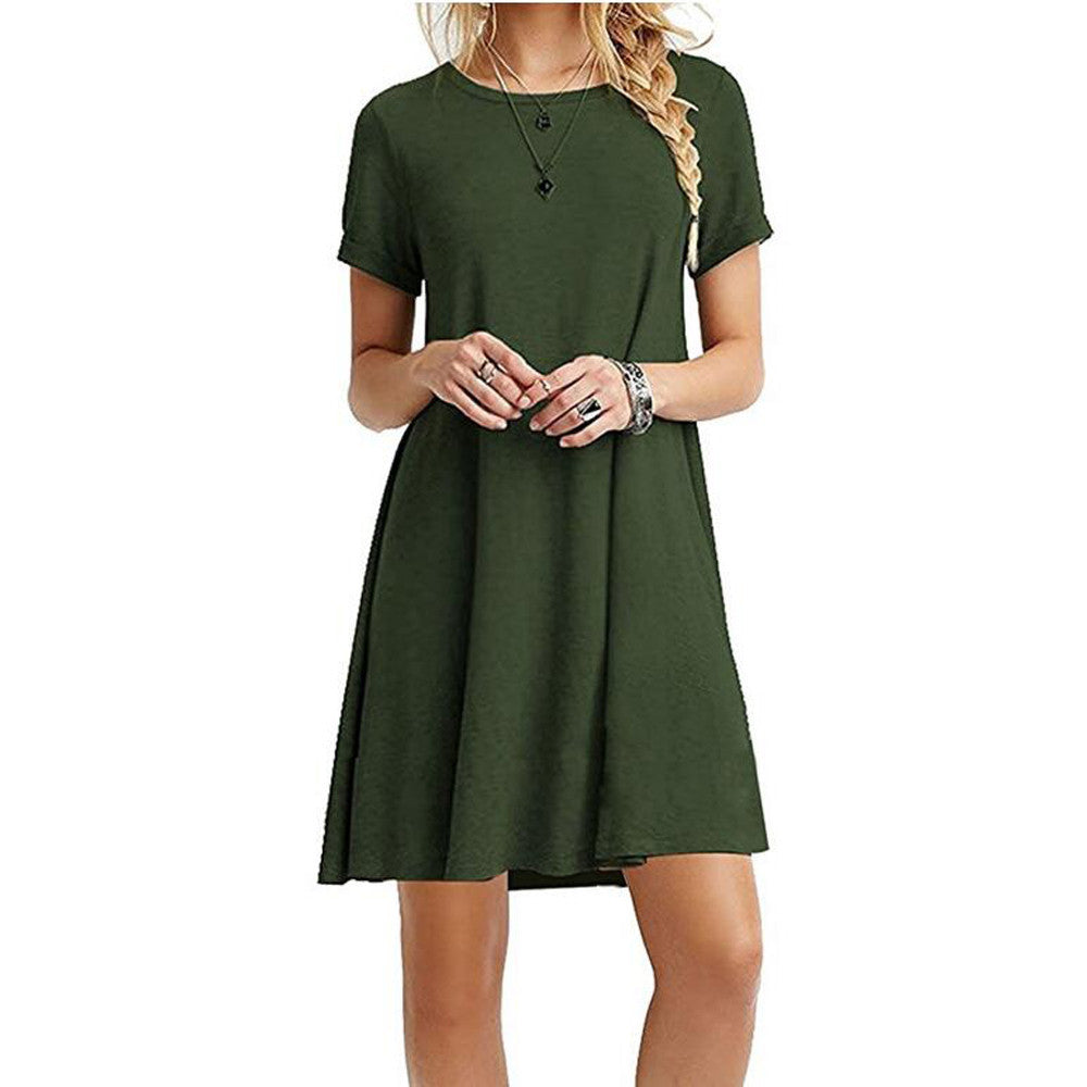 Women Casual Solid Color Short Sleeve Dress