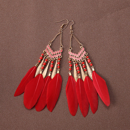 Bohemian Ethnic Style Retro Tassel Feather Earrings