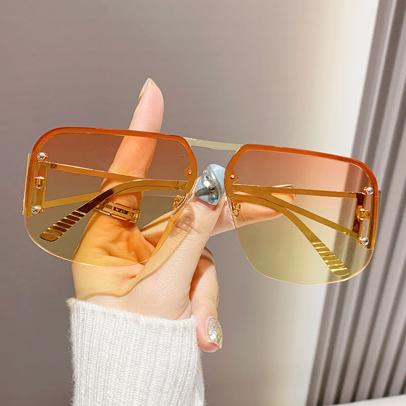 Lunettes de soleil à demi-monture en métal pour femmes, protection UV, simples et tendance