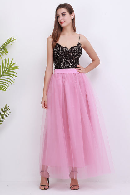Women Fashion Solid Color Mesh Skirt
