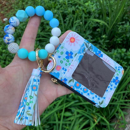 Fashion Printed Leather Silicone Bead Bracelet Wallet