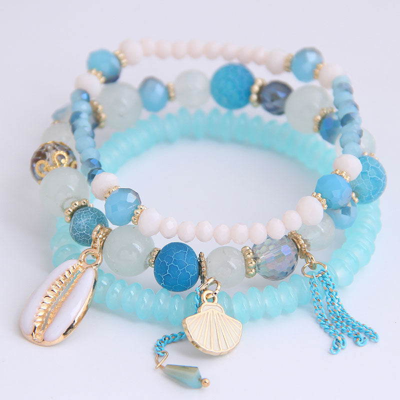 Pulsera de cuentas multicapa estilo bohemio oceánico para mujer