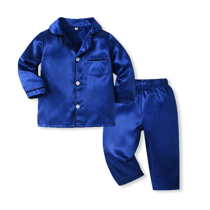 Kids Toddler Boys Solid Color Satin Long Sleeve Pajamas Set