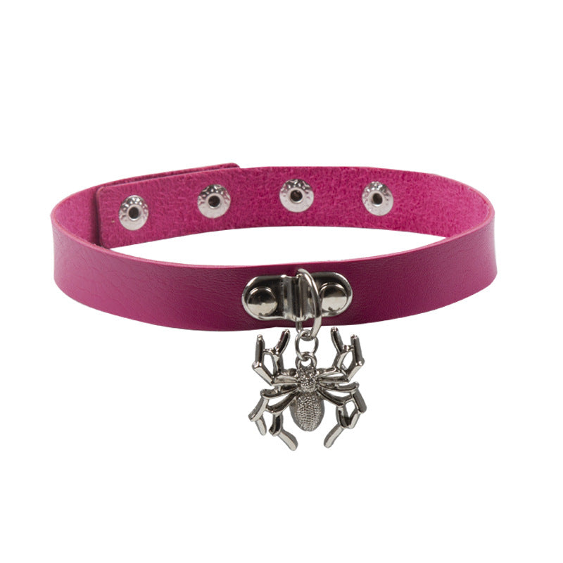 Gargantilla de cuero con colgante de araña punk de moda para Halloween para mujer