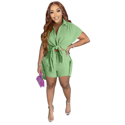 Traje de camisa de lino y algodón de verano para mujer, color liso