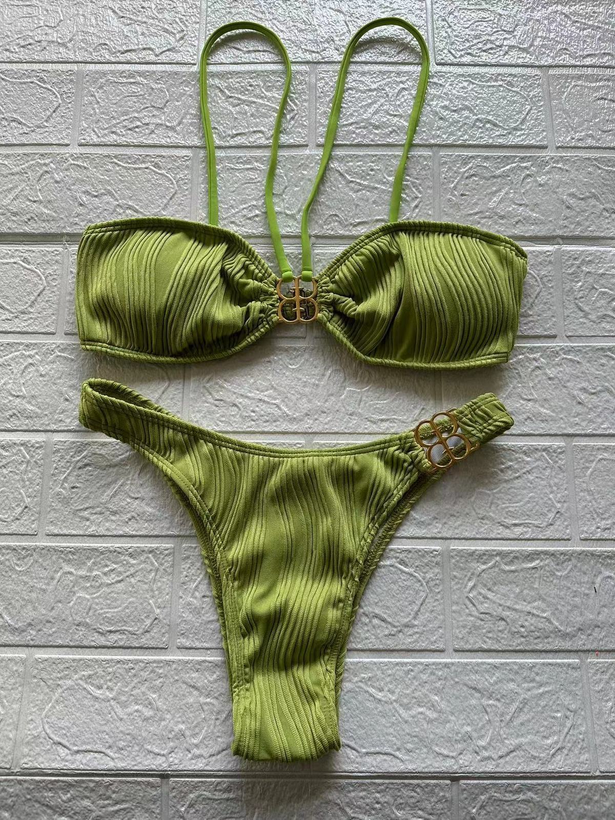 Bikini plisado de color sólido sexy de moda para mujer