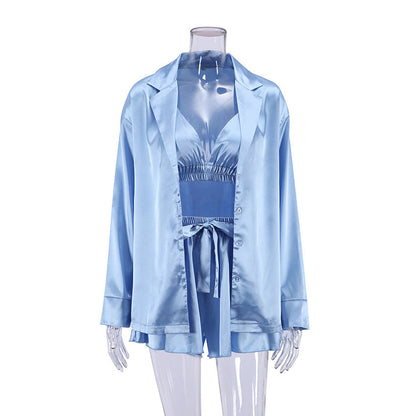 Women Fashion Sexy Silk Satin Pajamas Home Suit