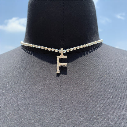 Women Rhinestone Alphabet Necklace