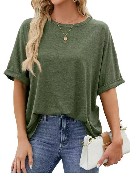 Women Casual Solid Color Spandex Loose T-Shirt