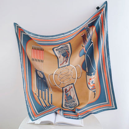 Bufanda de seda con estampado geométrico y floral de verano para mujer
