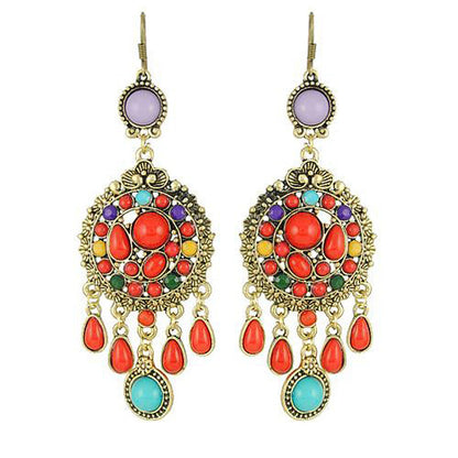 Boucles d'oreilles pendantes multicolores style bohème rétro pour femme