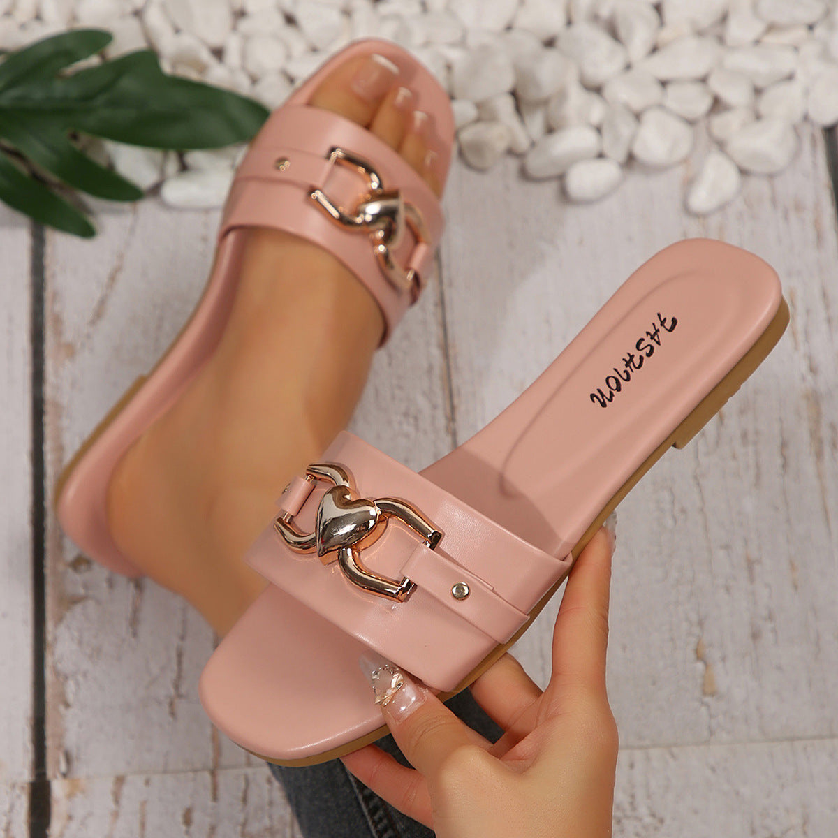 Women Casual Solid Color Metal Flat Slippers