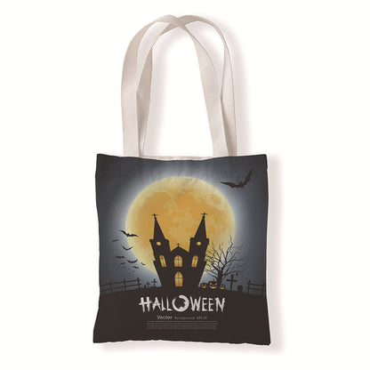 Bolsa de lona con estampado de calabaza y murciélago de Halloween con dibujos animados