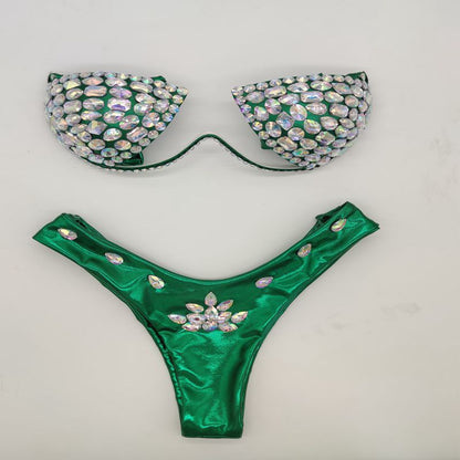 Traje de baño bikini sexy con diamantes de imitación a la moda para mujer