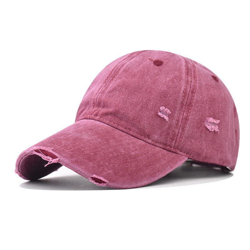 Fashion Casual Solid Color Ripped Baseball Cap Cotton Unisex Style
