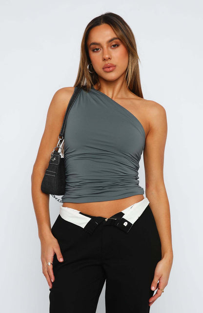 Camiseta sin mangas con estampado tie-dye de un solo hombro para mujer Y2K
