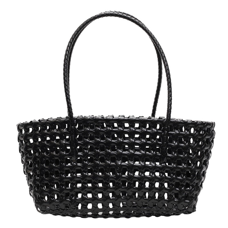 Bolso de mano informal de cesta de verduras tejida en color liso para mujer