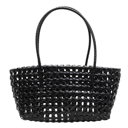 Bolso de mano informal de cesta de verduras tejida en color liso para mujer