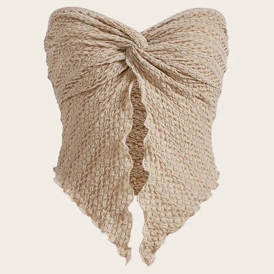 Women Fashion Sexy Solid Color Pleated Split Crop Top