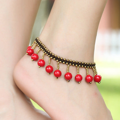 Tobillera bohemia con borlas trenzadas hechas a mano