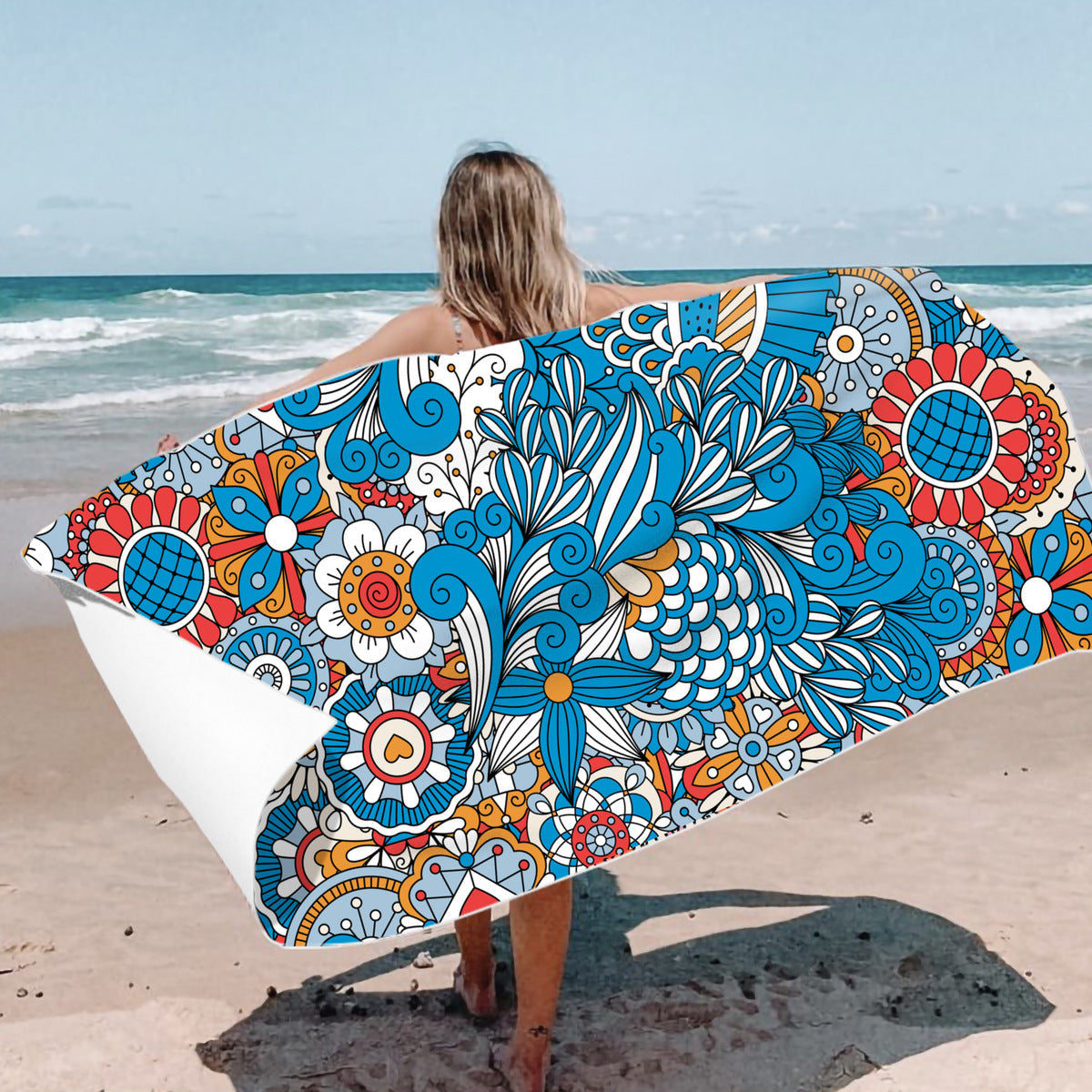 Toalla de playa de terciopelo con estampado geométrico informal de moda