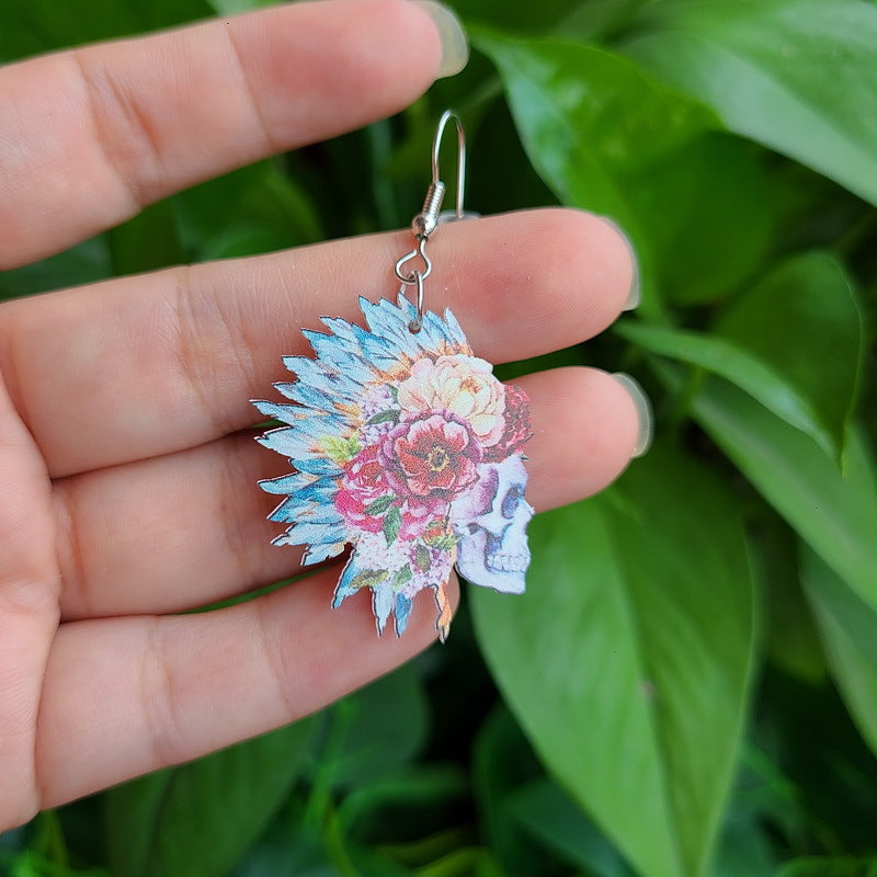 Women Halloween Scary Acrylic Flower Dangle Earrings