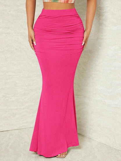 Women Fashion Sexy Solid Color Pleated High Waist Skirt