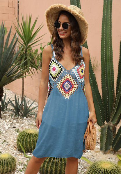 Vestido playero sexy de crochet sin espalda para mujer