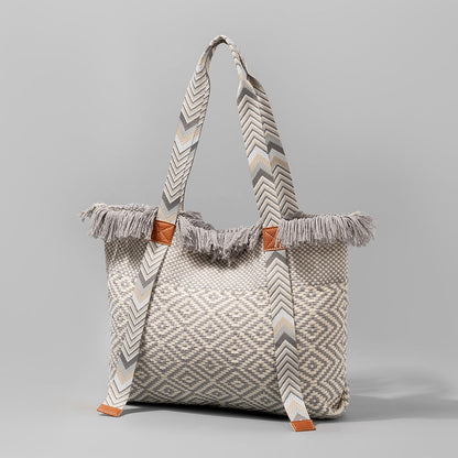 Bolso tote de lona con borlas de gran capacidad estilo bohemio