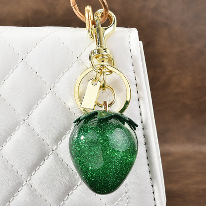 Llavero con colgante de resina de fresa multicolor para bolso