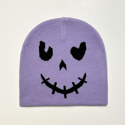 Gorro de lana de punto con cara sonriente de Halloween para invierno