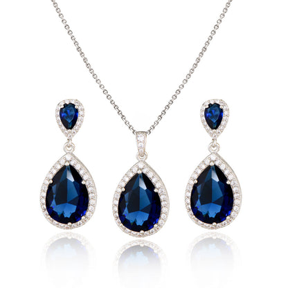 Women Jewelry Water Drop Zircon Necklace Earrings Set Fashion Statement