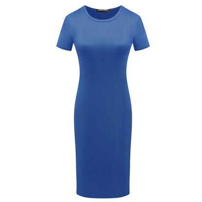 Women Short Sleeve Bodycon Dress with Solid Color Fabric