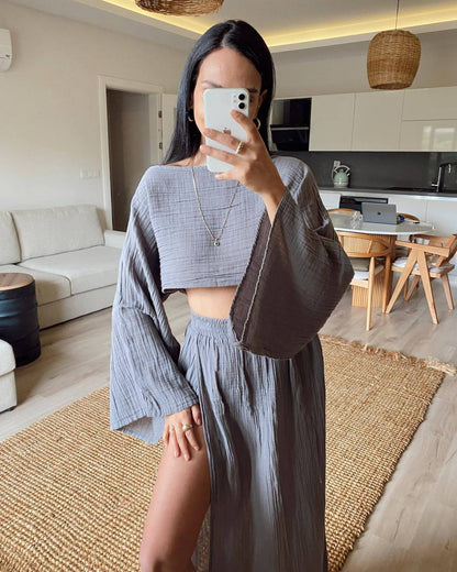 Conjunto de top corto informal de color liso para mujer de verano