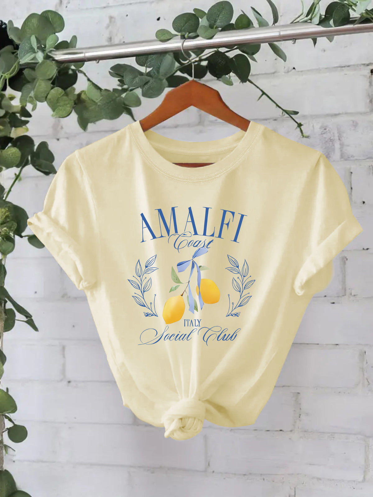 Camiseta de verano de algodón puro con estampado de limones para mujer