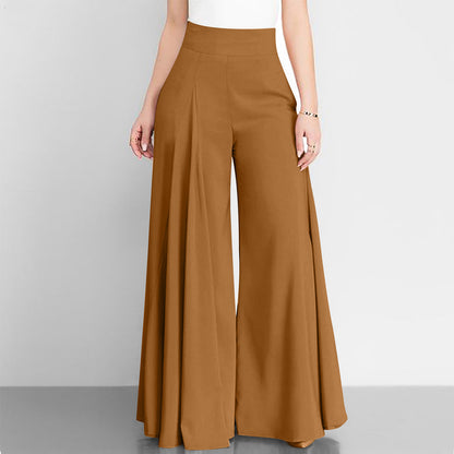 Women Fashion Casual Solid Color High Waist Wide Leg Pants