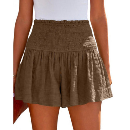 Pantalones cortos plisados ​​de cintura alta informales de algodón y lino para mujer