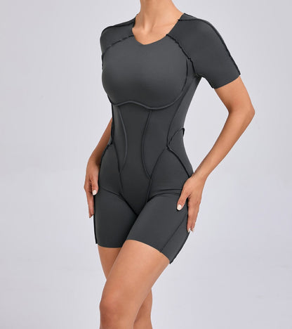 Women Fashion Solid Color Short-Sleeve Yoga Rompers