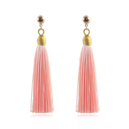 Bohemian Gold Wire Pull Hoop Tassel Earrings