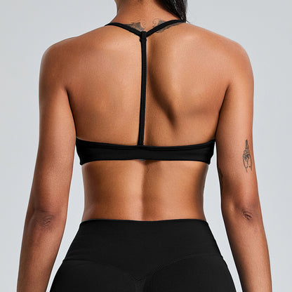 Soutien-gorge de yoga dos nu sans coutures de couleur unie pour femme