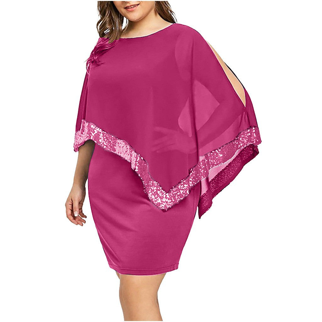 Robe irrégulière à manches courtes et sequins grande taille pour femme