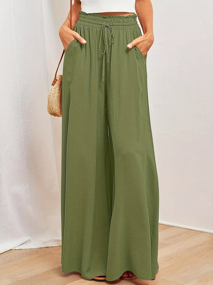 Women Fashion Casual Loose Solid Color Drawstring Pants