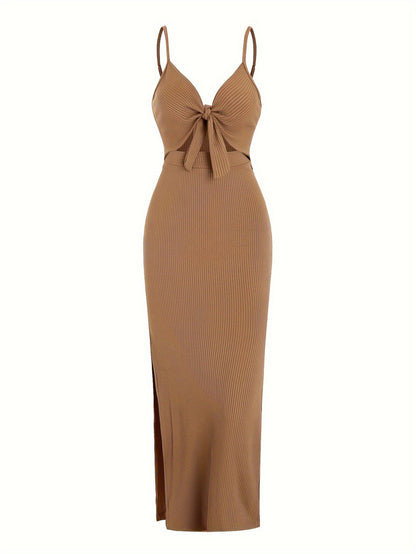 Women Elegant Sleeveless Slim-Fit Solid Color Dress - V-Neck Backless Style